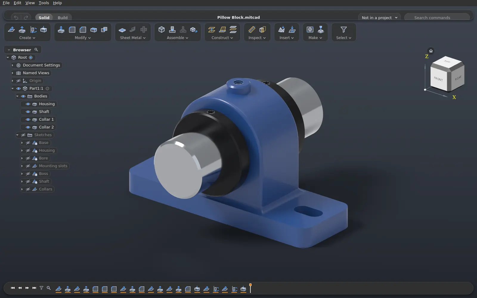 The rendered view: the assembly path traced with soft shadows inside the application
